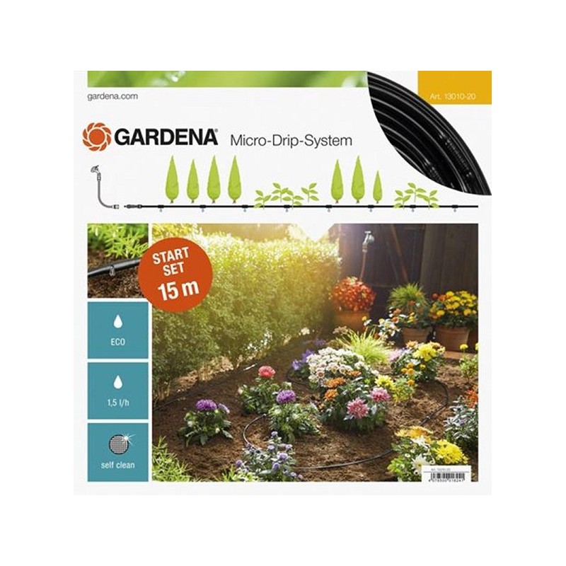 Gardena Micro-Drip-System Start Set S avec tuyau de 15 m pour plantes en rangées