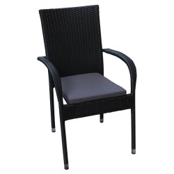 Chaise de jardin Rhodos chaise empilable en plastique noir avec coussin de chaise