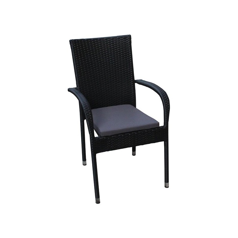 Rhodos tuinstoel stapelstoel kunststof zwart met stoelkussen