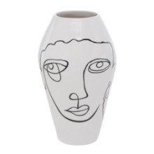 Boltze Home Vase Tipton Dolomite H16cm noir blanc avec visage imprimé