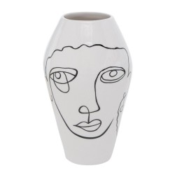 Boltze Home Vase Tipton Dolomite H16cm noir blanc avec visage imprimé