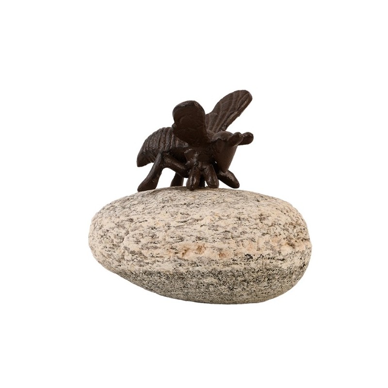 Esschert Design Statue de jardin Abeille en fonte sur pierre 13,7x11,6x11,7cm