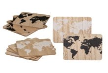 Sous-verres carte du monde en bois lot de 4 pièces 9,5x9,5cm