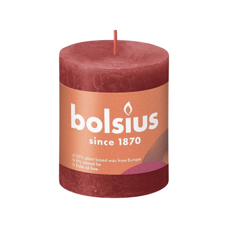 Bolsius Shine Collection Bougie bloc rustique 80/68 Rouge délicat - Rouge délicat