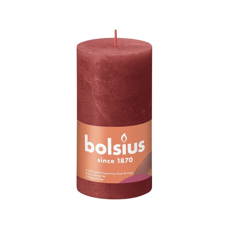 Bolsius Shine Collection Rustiek stompkaars 130/68 Delicate Red -Delicaat Rood