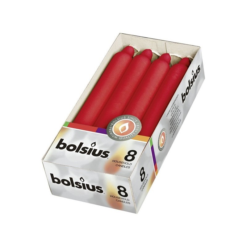 Bolsius Dinerkaars 180/21mm doos a 8 Rood