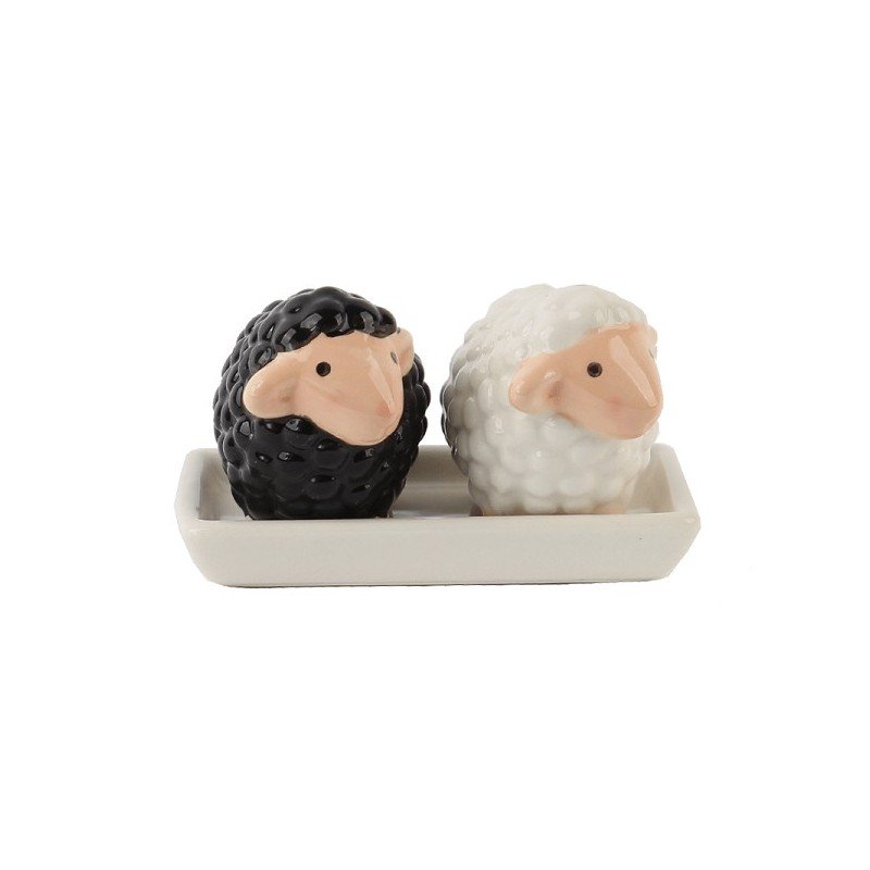 Peper en zoutstel schapen met schoteltje 10x5,5x6cm