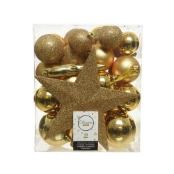 Kerstballenset van kunststof licht goud box a 33stuks