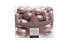 Jeu de boules de Noël en plastique rose boîte de 33 pièces