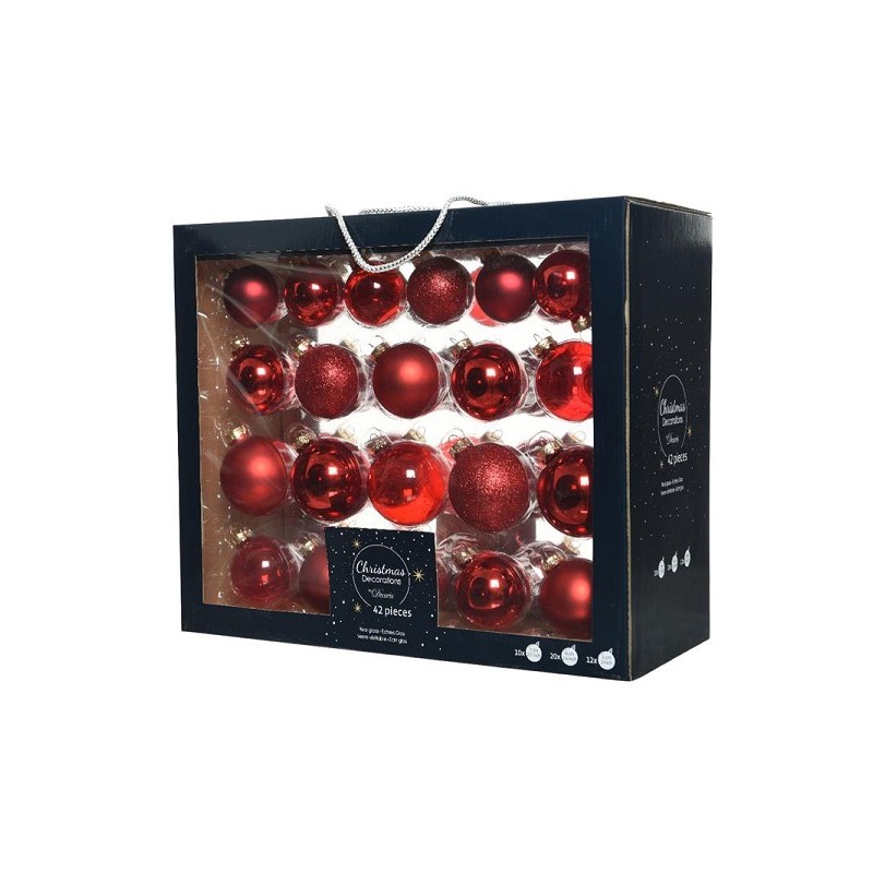 Set de boules de Noël en verre Noël rouge boîte de 42 pièces