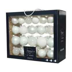 Kerstballenset van glas winter wit  box a 42 stuks