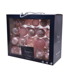 Kerstballenset van glas poederroze box a 42 stuks