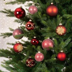 Set de boules de Noël en verre tailles assorties et boîte de décoration a 12 pièces rouge