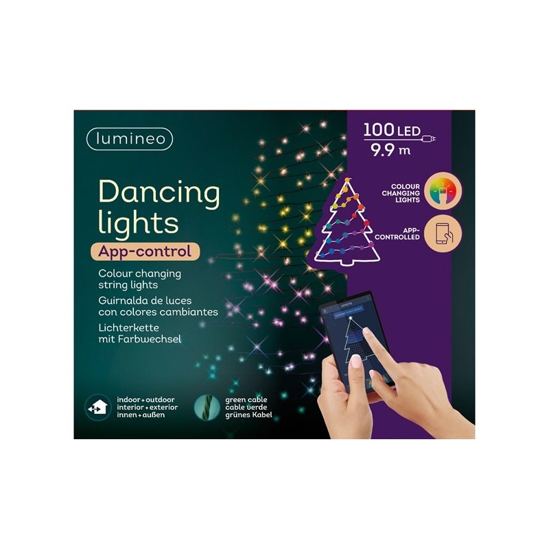 Lumineo verlichting met 100 LEDs bedienbaar via Bluetooth App dancing lights 990cm multikleur alle kleuren van de regenboog incu