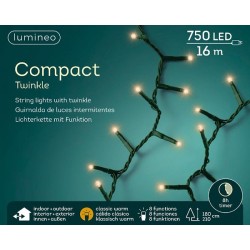 Lumineo LED compact lights twinkel effect 750L 16m, 8 functie twinkel effect, 8uur timer- Voor binnen en buiten