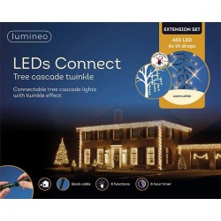 Kit de démarrage de lumières en cascade Connect de Lumineo LED, 8 fonctions, effet scintillant et minuterie de 8 heures, blanc c