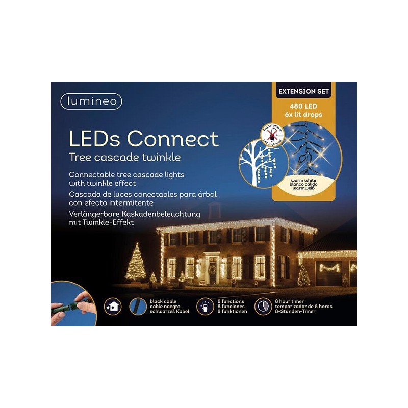 Lumineo LED's connect cascade lights VERLENGSET 8 functie twinkel effect 8uur timer warm eit