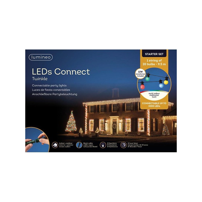 Lumineo LED connectent un ensemble de démarrage de lumière de fête multi 20 lampes multicolores 8 fonctions effet scintillant