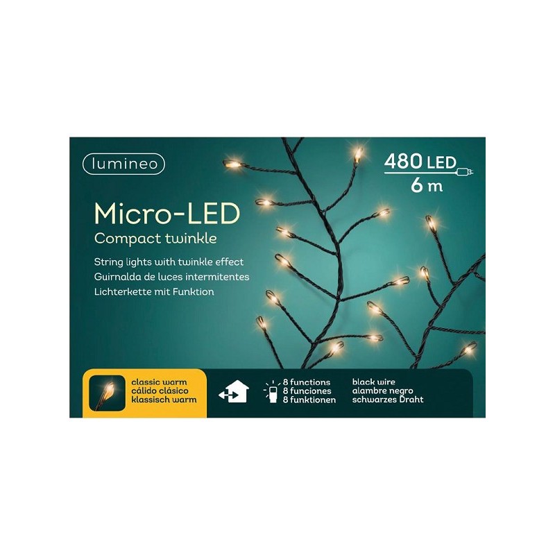Lumineo Micro LED compact met lights 480l-6m, 8 functie twinkel effect Klassiek warm