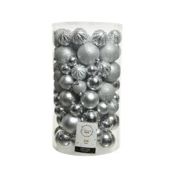 Decoris Onbreekbare Kerstballenmix van kunststof,  koker van 100 stuks, Zilver