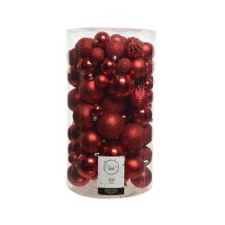 Decoris Mélange de boules de Noël incassables en plastique, tube de 100 pièces, rouge de Noël