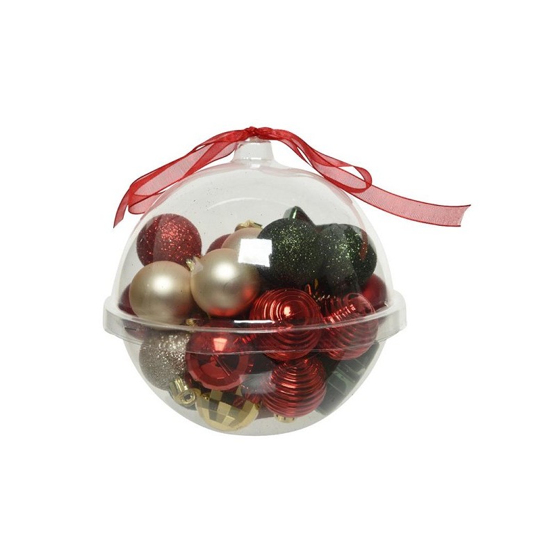 Decoris Lot de 30 boules de Noël incassables de couleurs assorties rouge, vert et or
