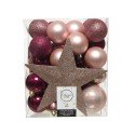 Decoris Onbreekbare kerstballenset a 33 stuks met piek in assorti kleuren blush pink, magnolia en velvet pink