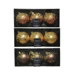 Decoris Boule de Noël décorée en verre, lot de 3 boules dia 8 cm en couleurs marron terre OU marron foncé OU gris chaud