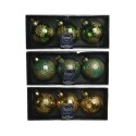 Decoris Boule de Noël décorée en verre, lot de 3 boules dia 8 cm en couleurs vert sapin OU vert sauge OU or clair