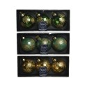 Decoris Gedecoreerde Kerstballenset van glas set a 3 ballen dia 8cm in kleuren pine green OF sage green OF light gold
