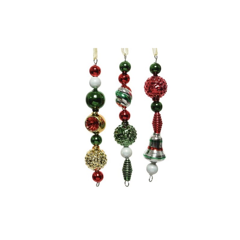 Decoris Kerstornament van glas slingervorm van assorti figuren in traditioneel kerst kleuren lengte 15cm doos a 3 stuks  retro