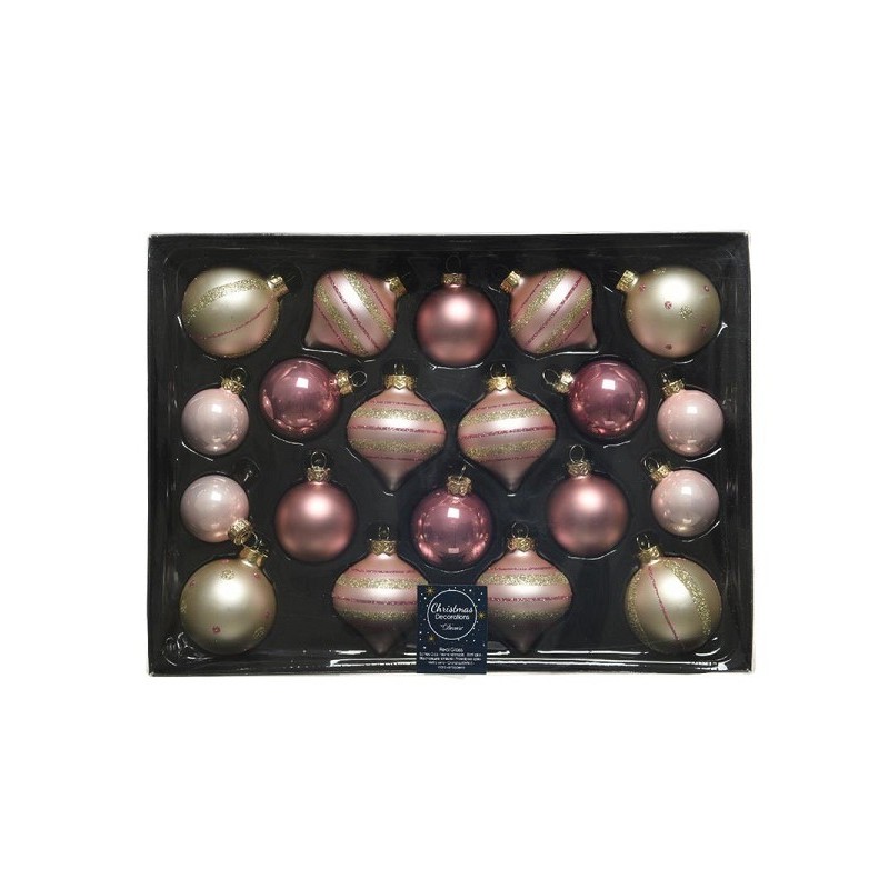 Decoris Glazen kerstballenset in assorti kleuren en vormen, set a 20 stuks