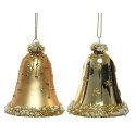 Decoris Glazen kerstornamenten in vorm van gedecoreerde glazen  klokjes dia 6.5cm x 8 cm licht goud