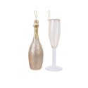 Decoris Glazen kerstornamentenset in de vorm van champagne fles en glas 12.5 cm verpakt in giftbox