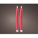 Lumineo LED dîner avec une flamme vacillante bougie ensemble rouge lot de 2 dia2 x 24 cm cire blanc chaud avec minuterie 6 heure