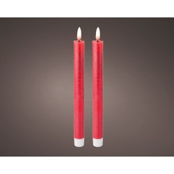 Lumineo LED dîner avec une flamme vacillante bougie ensemble rouge lot de 2 dia2 x 24 cm cire blanc chaud avec minuterie 6 heure