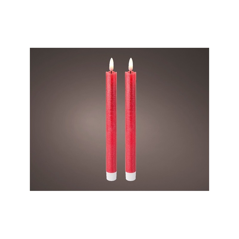Lumineo LED dinner met een flikkerende vlam kaarsenset rood  set van 2  dia2 x 24cm wax Warm wit met 6 uur timer