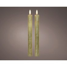 Lumineo LED vlam effect- met flikkerende vlam-  dinerkaarset goud set van 2 dia2cm x 24cm warm wit met 6 uur timer