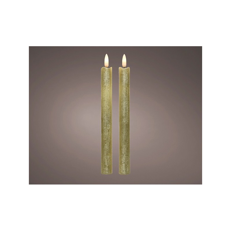 Lumineo LED vlam effect- met flikkerende vlam-  dinerkaarset goud set van 2 dia2cm x 24cm warm wit met 6 uur timer