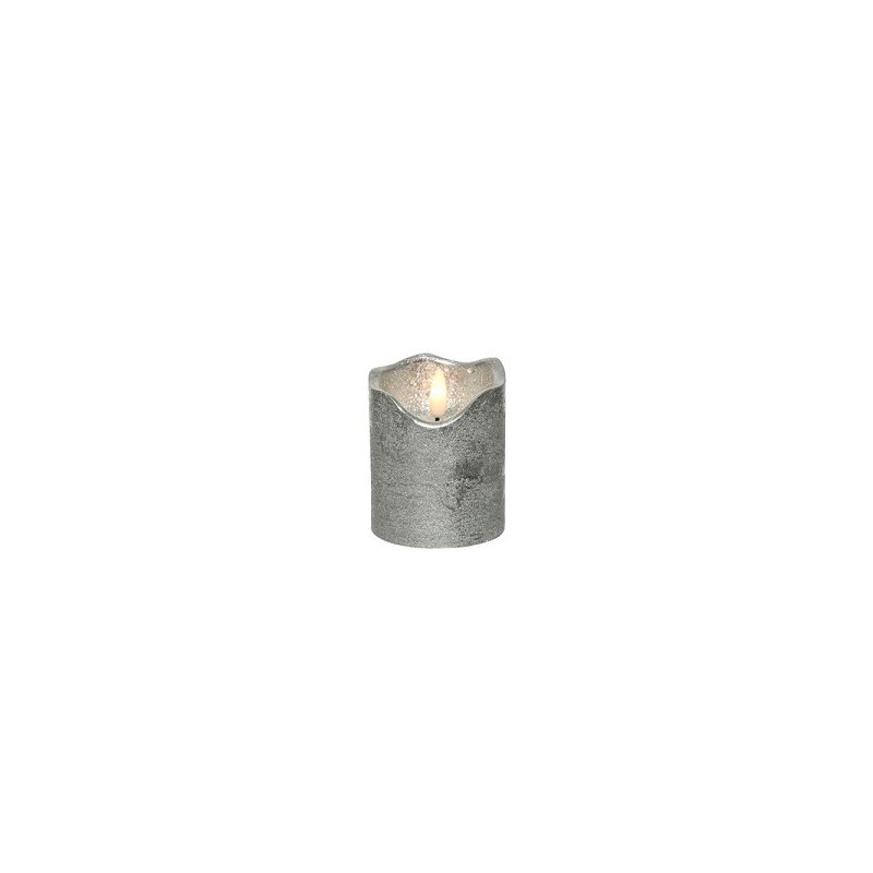 Lumineo LED vlam effect kaars -met flikkerende vlam- zilver dia7cm x 9cm warm wit met timer