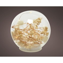 Lumineo Boule de verre avec éclairage Micro LED et décoration nature 8 lampes Blanc chaud dia12cm