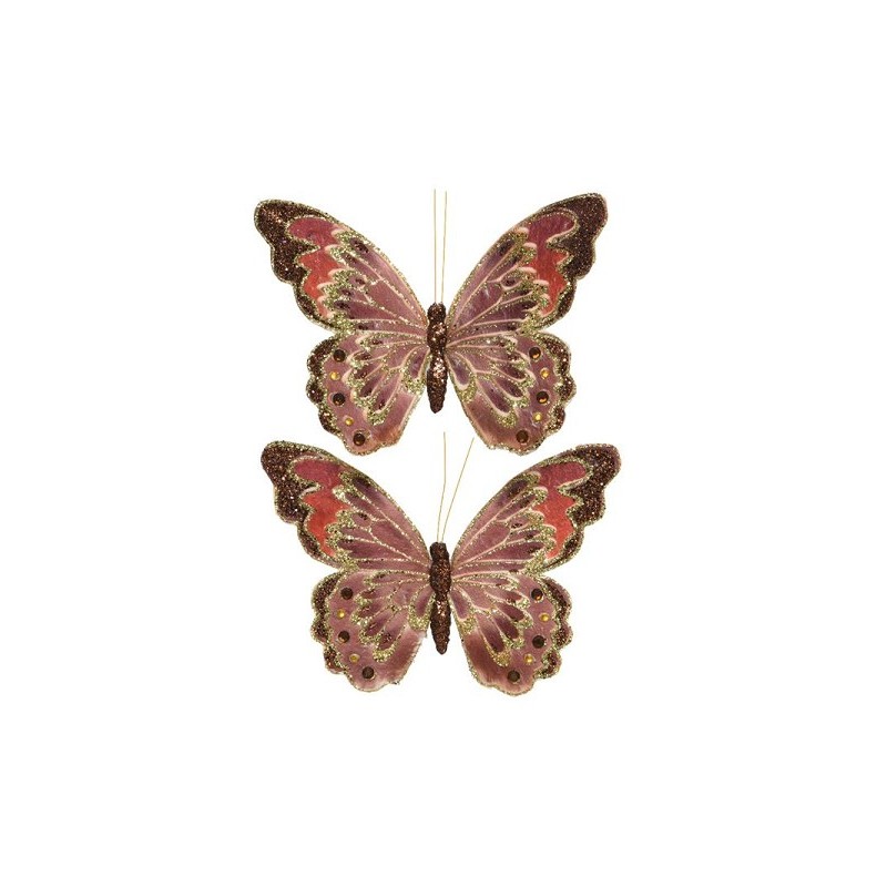 Decoris kerstdecoratie vlinder met clip set van 2 18x12cm