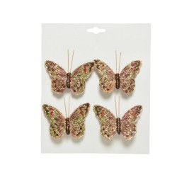 Decoris décoration de Noël tissu papillon sur pince rose lot de 4 pièces 9x6cm