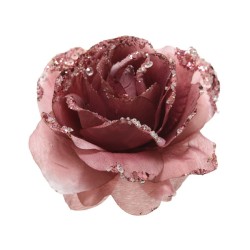 Decoris Décoration de Noël Rose sur pince polyester velours rose dia14x8.5cm