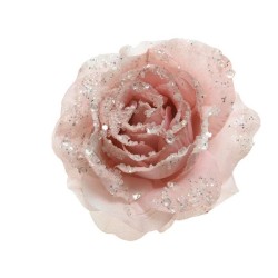 Decoris décoration de Noël Rose sur pince polyester rose poudré dia14x8.5cm