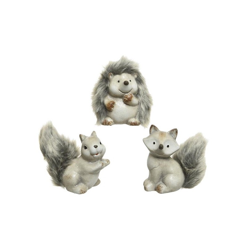 Decoris image Animal avec fourrure terre cuite 3ass gris 10,5x6,5x11,5cm