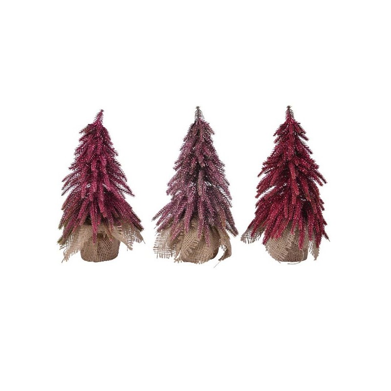 Decoris Mini kerstboom met glitter 3ass roze dia 12x20cm