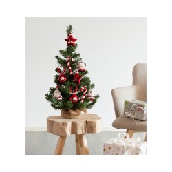 Everlands kunststof kerstboom inclusief decoratie kerstrood/wit  dia35cm x 60cm