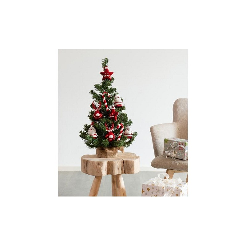 Sapin de Noël en plastique Everlands avec décoration Noël rouge/blanc dia35cm x 60cm