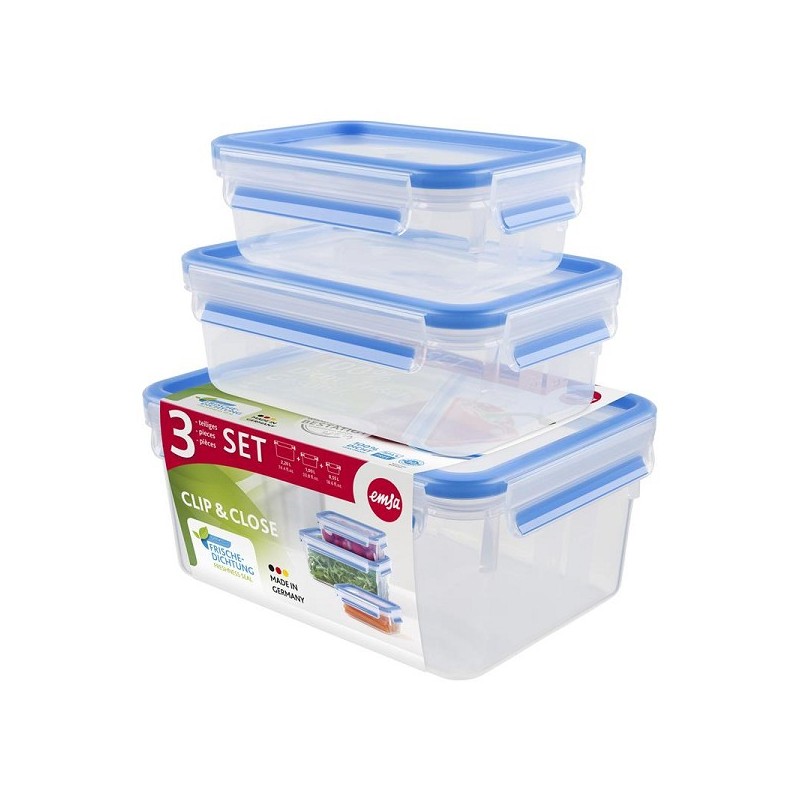 Emsa Clip & Close Boîte de conservation alimentaire, lot de 3, 0,55 L/1 L/2,3 L